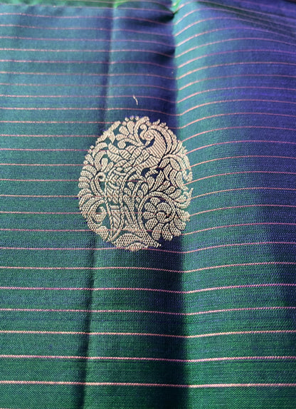 Peacock Plume Kanjeevaram in Blue Green Kalanetha with Royal-Violet Pallu